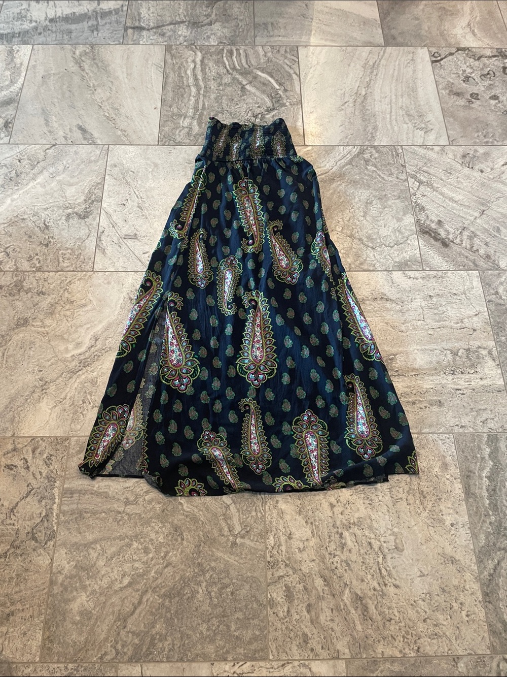 Xhilaration Navy Paisley Maxi Dress with Green and Teal Accents